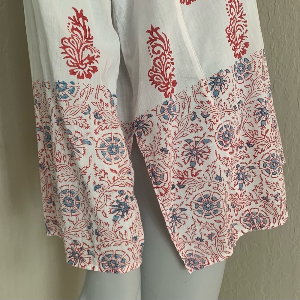 VELVET By Graham & Spencer Block Print Peasant Tunic Blouse 100% Cotton V-Neck - Picture 9 of 15